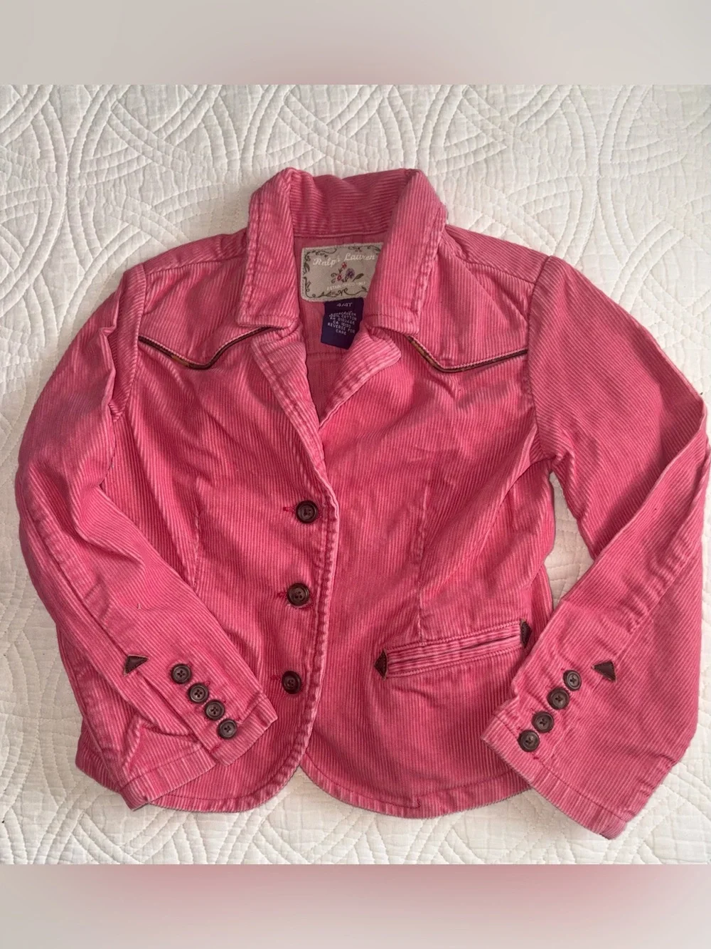 Ralph Lauren Western Corduroy Jacket  with Leather Trim Pink 4T